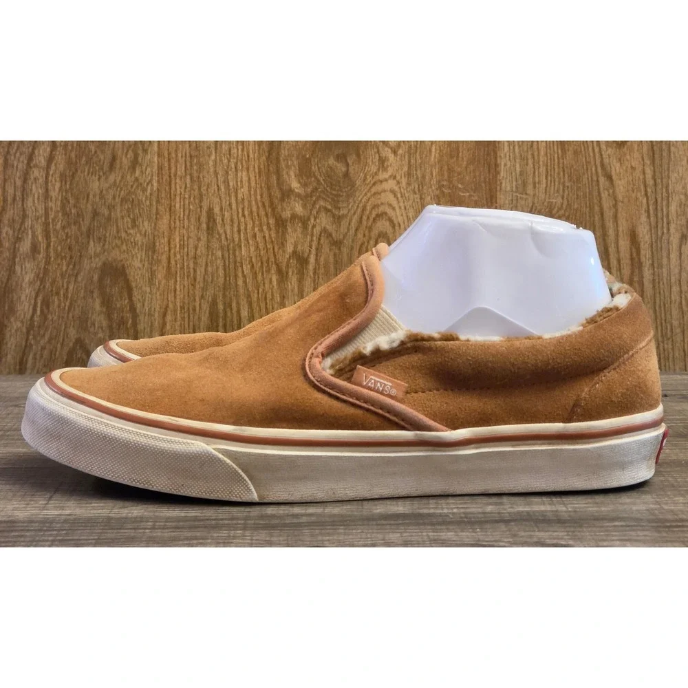 Vans Slip-On Suede Sherpa Sneakers Sunburn Brown Skate Shoes Womens 8.5 Mens‎ 7